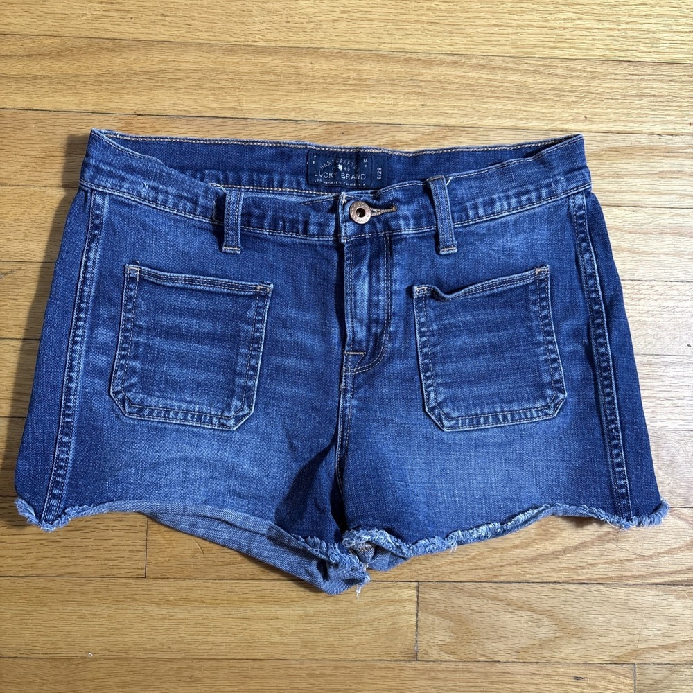 Lucky Brand Shorts Women Size 6/28 Blue Denim ‎ Raw Hem Pockets High Rise